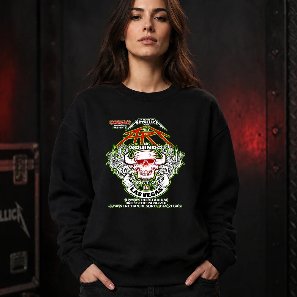 Metallica Life Burns Faster October 2 2026 The Stadium at The Palazzo Las Vegas United States T-shirt by Squindo featuring The Art of Squindo skull, curling tentacles, red graphics and electric green details.